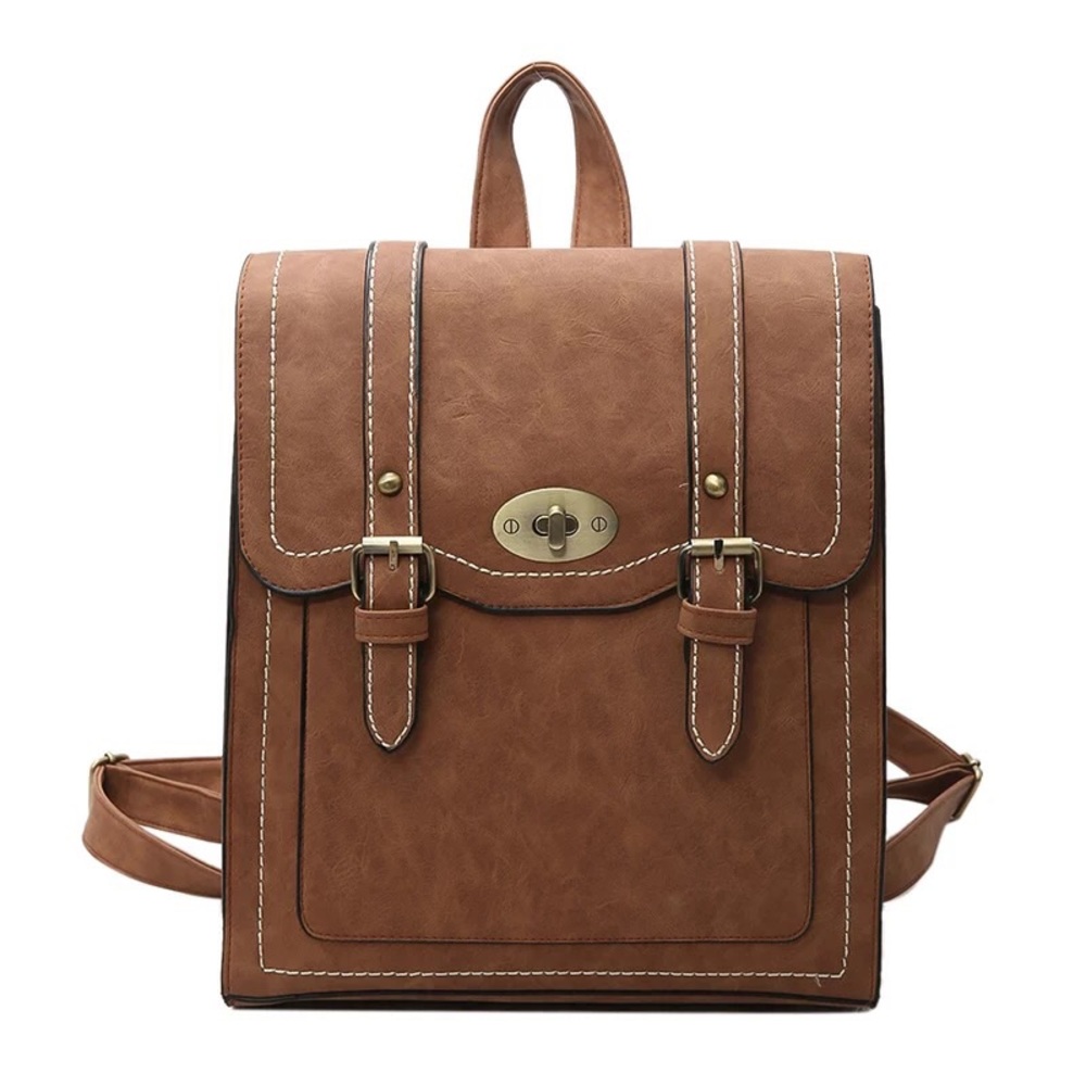 Backpack bag brown shoulder bag lock multi-use womens - Picture 2 of 7